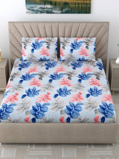 Diva – Soft Glace Cotton King Size Bed Sheet Set (Blue Gray)