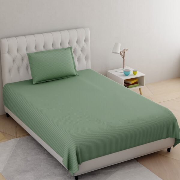 green striped cotton single bedsheet