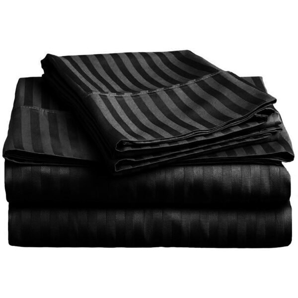 Black Satin Striped 300TC King Size Bed Sheet with Set Of Pillow Covers