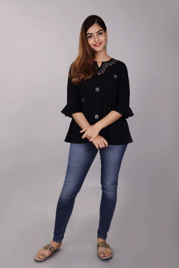 Black Bell Sleeves Rayon Casual Top