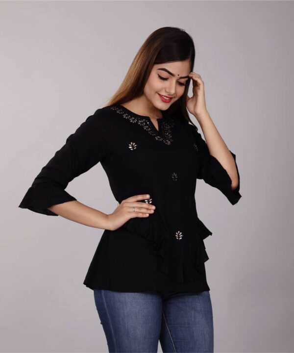 Black Bell Sleeves Rayon Casual Top