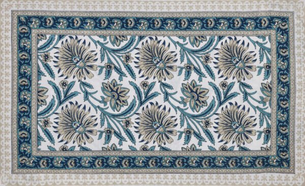 Divine- Jaipuri Prints 250 TC King Size Bed Sheet- (100% Cotton, Blue)