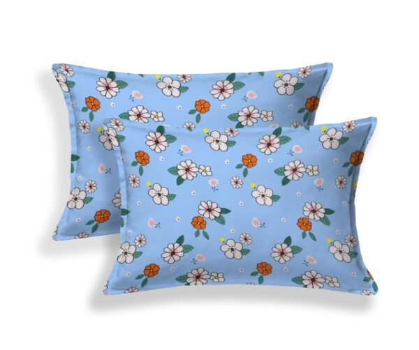 Soft Floral 160 TC Poly Cotton Double Bed Sheet Set, Blue Gray