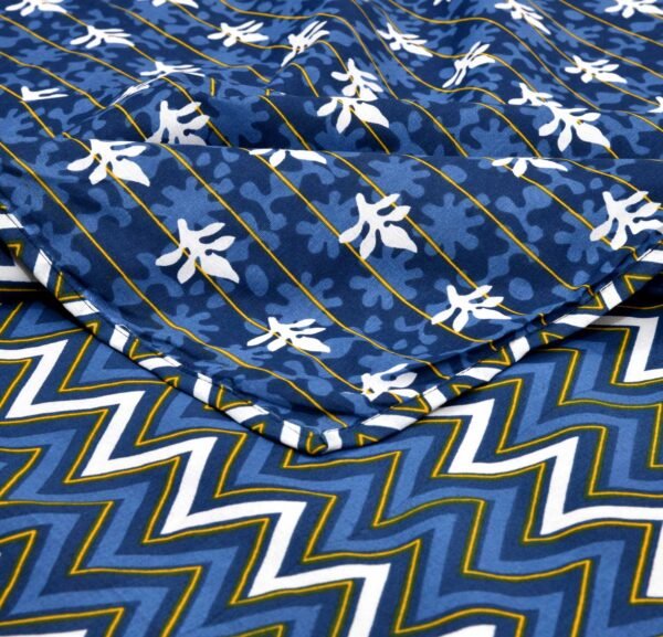 Geometric Print Double Size Dohar / AC Blanket (100% Cotton, Reversible) -Navy Blue
