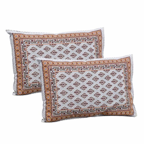 Floral Print Double Bed Sheet with 2 Pillow Covers (100% Cotton, Grey)