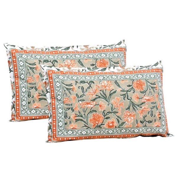 Ethnic Jaipuri- Cotton Double Bed Sheet with 2 Pillow Covers (Orange)