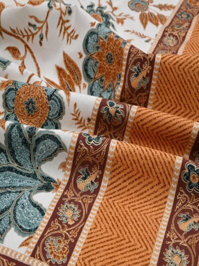 Jaipuri Gold Pure Cotton Double Bed Sheet King Size-Sea Green, Orange