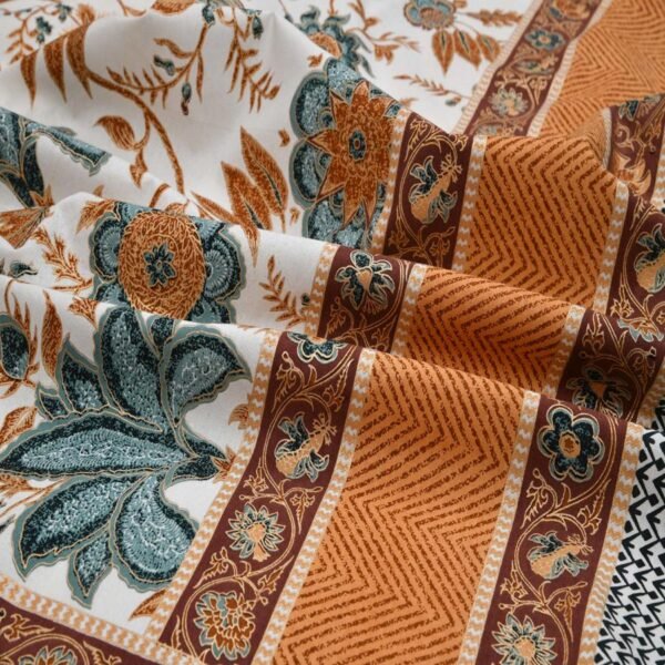 Jaipuri Gold Pure Cotton Double Bed Sheet King Size-Sea Green, Orange