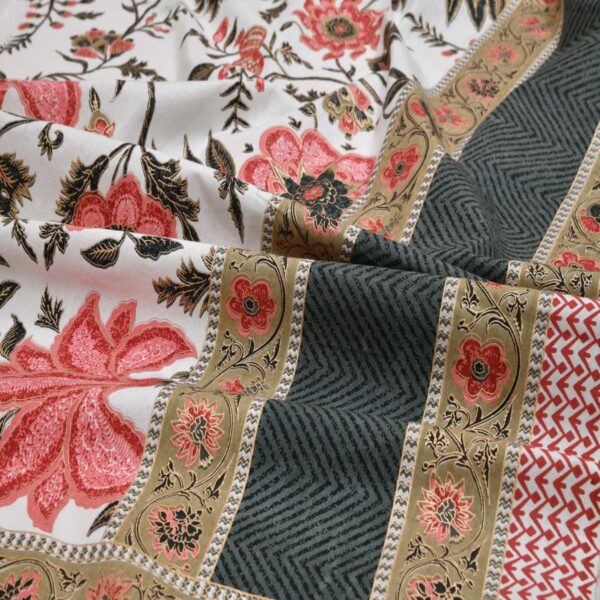 Jaipuri Gold Pure Cotton Double Bed Sheet King Size- Pink, Green