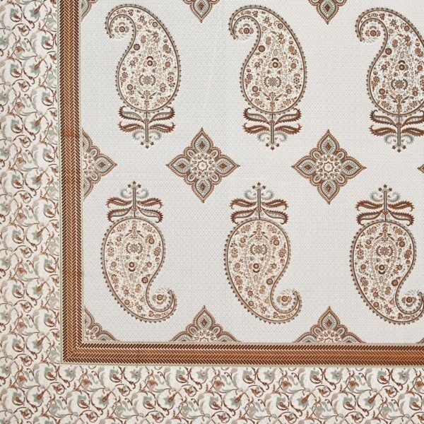 Jaipuri Gold Paisley Prints Camel Cotton Bed Sheet King Size