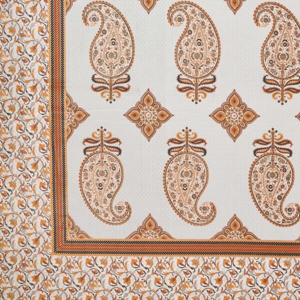 Jaipuri Gold Paisley Prints Peach Cotton Bed Sheet King Size