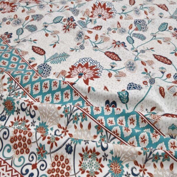 Jaipuri Print Pure Cotton Double Bed Sheet King Size - Blue