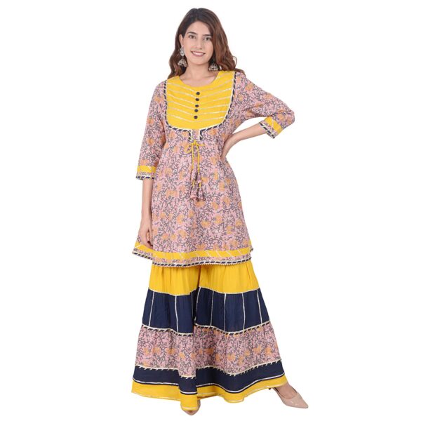 Women Purple Kurti with Sharara and Tie Dye Dupatta