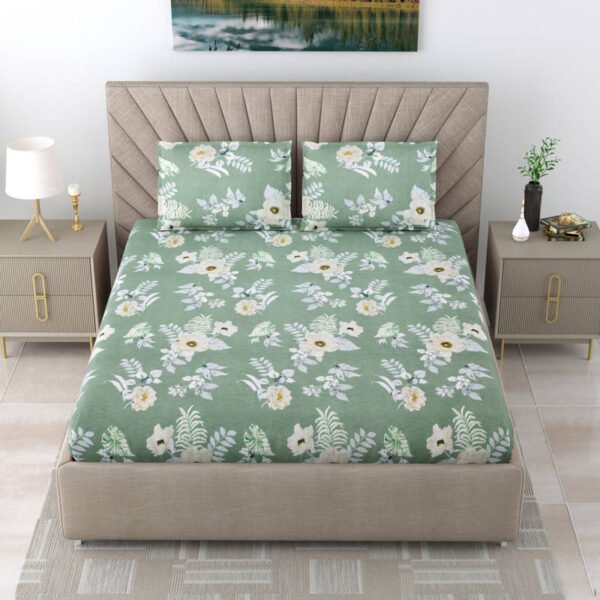 Diva - Soft Glace Cotton King Size Bed Sheet Set (Pastel Green)