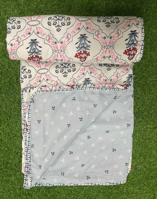 Floral Jaal Double Bed Jaipuri Dohar (100% Cotton, Reversible) -Pink