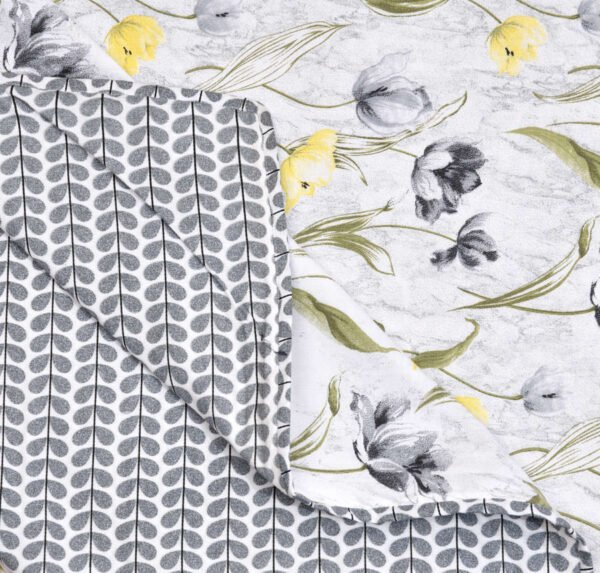Tulip Print Double Bed Dohar/AC Blanket (Reversible, 100% Cotton) - Grey