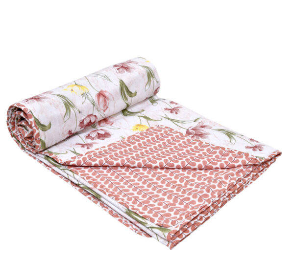 Tulip Double Bed Dohar (100% Cotton, Reversible) - Baby Pink