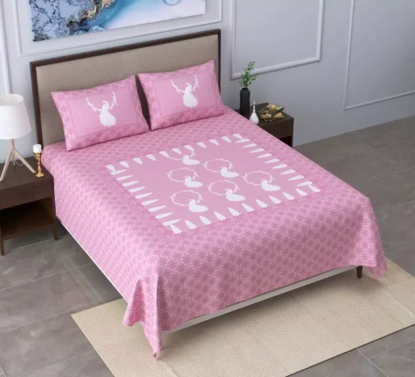 Premium Cotton Designer Double Bedsheet with Pillow Cases
