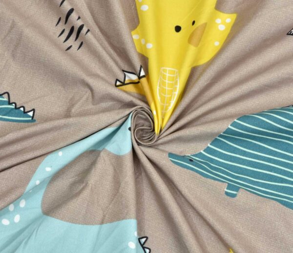 Coffee Brown Printed Kids Bedsheet Set 144 TC, Dinosaur Theme