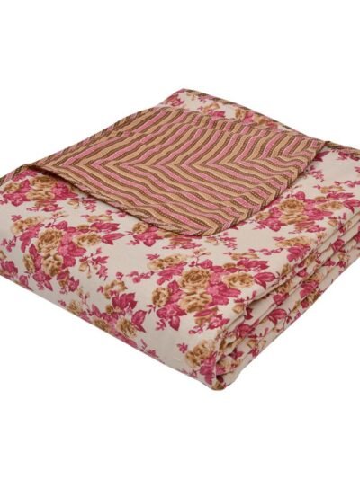 Floral Print Double Size Dohar (100% Cotton, Reversible) - Pink