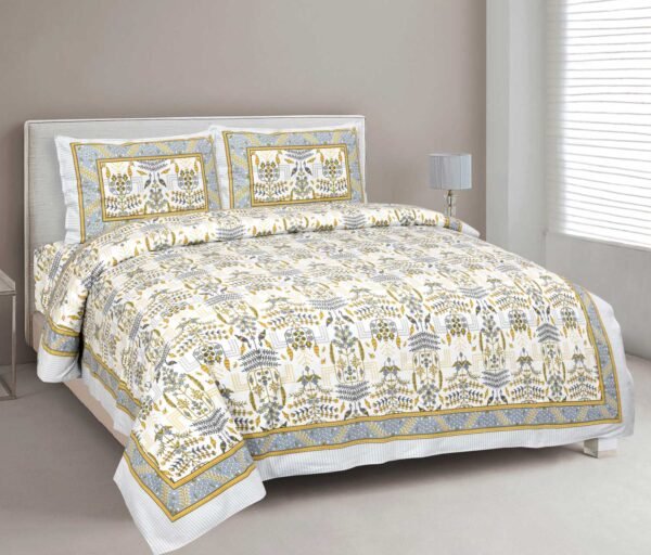 Blossom Yellow Mulmul Cotton Dohar Bedding Set | Queen Size Bedsheet & Dohar Combo