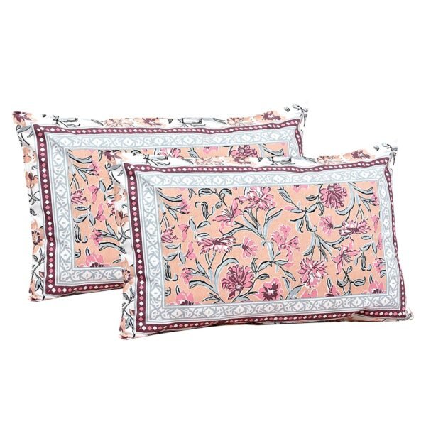 Ethnic Floral 1 Double and 1 Single Bedsheet Combo Set (100% Cotton, Pink)