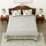 Divine – Block Printed King Size Bedsheet With 2 Pillow Covers (Mustard, Gray, 100% Cotton) - main angle
