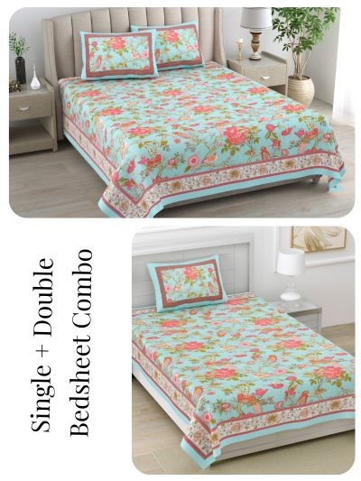 Elegant Floral Bedsheet Combo - Single & Double with Matching Pillow Covers