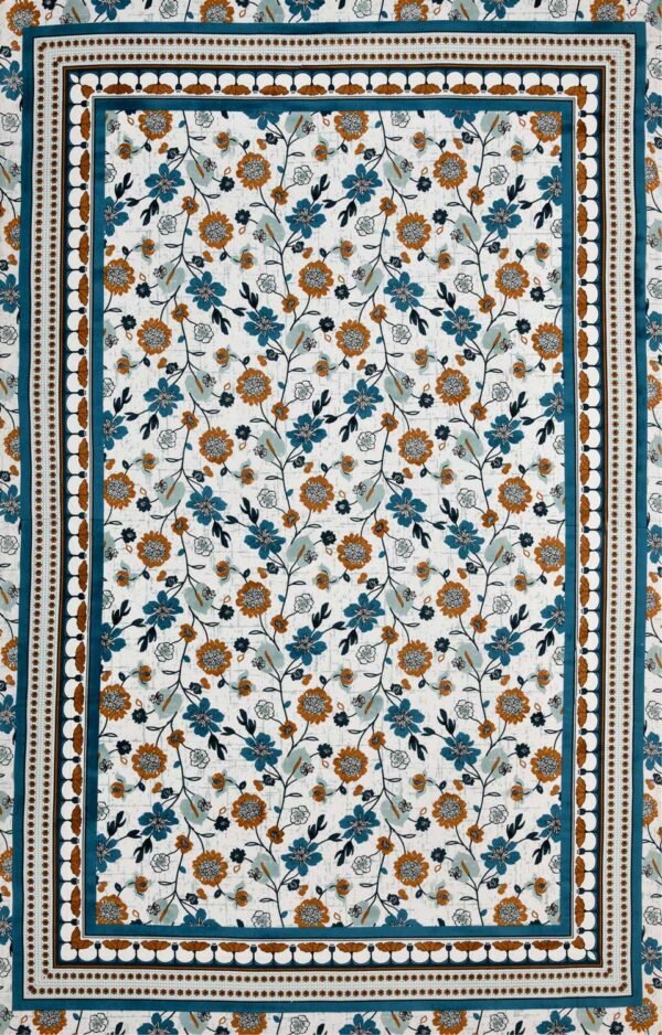 Blue Ethnic Floral Prints 210 TC Single Bedsheet With Pillow Cover (100% Cotton, Single Size)