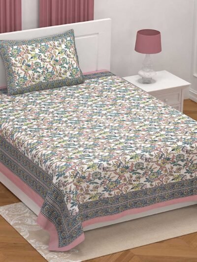 Jaipuri Print Multicolor 210 TC Pure Cotton Single Bedsheet (100% Cotton)