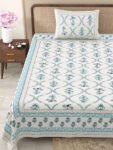 Blue Jaipuri Single Bedsheet With Pillow Cover (100% Cotton, Single Size, 210 TC)
