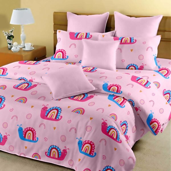 Animal Theme Kids Bedsheet with Pillow Covers (King Size, 100% Cotton) - Baby Pink