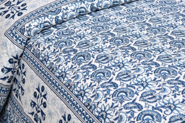 Ethnic Jaipuri 210 TC Double Bed Sheet with 2 Pillow Covers (100% Cotton, Blue)