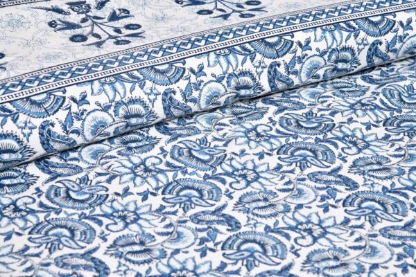 Ethnic Jaipuri 210 TC Double Bed Sheet with 2 Pillow Covers (100% Cotton, Blue)