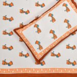 Giraffe Prints Kids Double Bedsheet with Pillow Covers (King Size, 100% Cotton) - Orange, Blue
