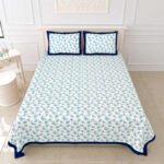 Butterfly Theme Double Bedsheet For Kids with Pillow Covers (King Size, 100% Cotton) - White, Blue