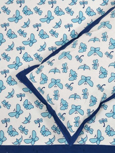 Butterfly Theme Double Bedsheet For Kids (King Size, 100% Cotton) - White, Blue