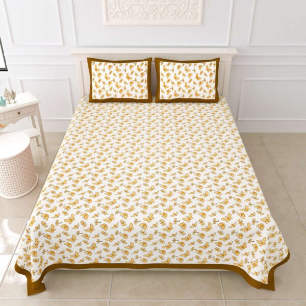 Butterfly Print Kids Bedsheet with Pillow Covers (King Size, 100% Cotton) - Yellow