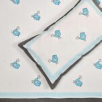 Little Birds Prints Kids Bedsheet with Pillow Covers (King Size, 100% Cotton) - Sky Blue, White