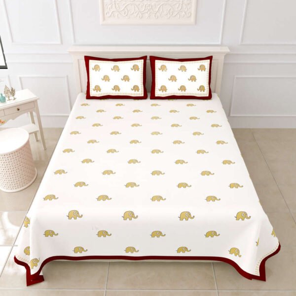 Jumbo Elephant Double Bedsheet For Kids with Pillow Covers (King Size, 100% Cotton)