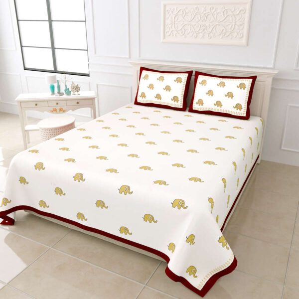 Jumbo Elephant Double Bedsheet For Kids with Pillow Covers (King Size, 100% Cotton)
