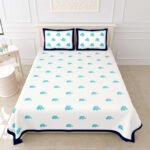 Jumbo Elephant Double Bedsheet For Kids with Pillow Covers (King Size, 100% Cotton) - White, Blue
