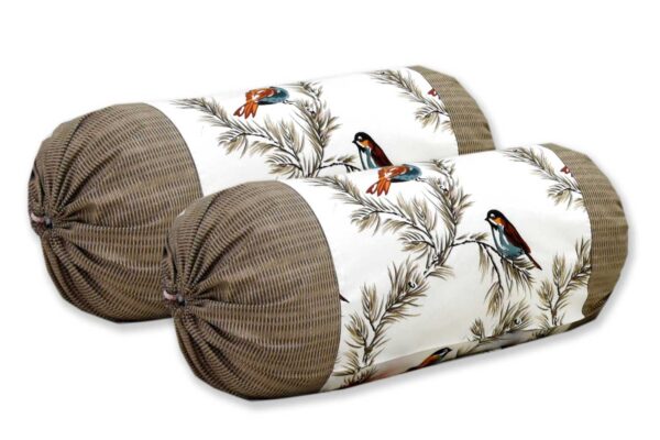 Cotton Birds Print Diwan Set with Bolster & Cushion Covers (Set of 8 pcs, Brown))