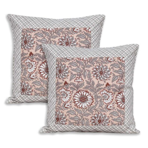 Floral Cotton Diwan Bed Sheet with Bolster & Cushion Covers- Set of 8 Pieces, Peach