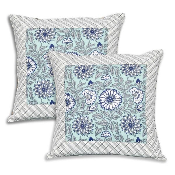 Floral Cotton Diwan Set with Bolster & Cushion Covers- Set of 8 Pieces, Blue