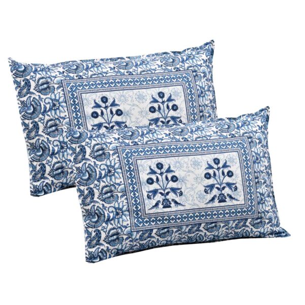 Ethnic Jaipuri 210 TC Double Bed Sheet with 2 Pillow Covers (100% Cotton, Blue)