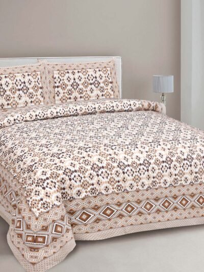 Ethnic Jaipuri Double Bedsheet with 2 Pillow Covers (100% Cotton, Geometric)