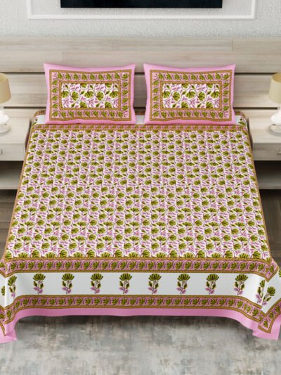 Divine- Royal Jaipuri King Bedsheet with 2 Pillow Covers 250 TC (Super King Size, 100% Cotton)