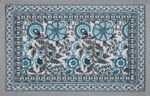 A flat-lay view of a pure cotton Jaipuri double bedsheet spread out, displaying detailed floral and mandala patterns in turquoise and black, framed by an elaborate border design.