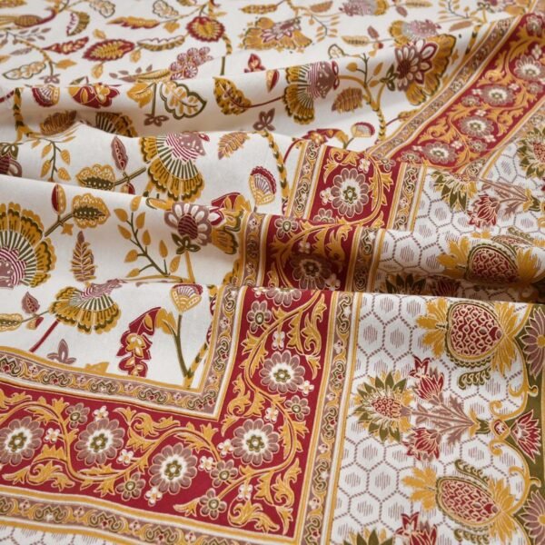 Jaipuri Prints Pure Cotton Bed Sheet King Size, Cream Orange (Pasley Print)